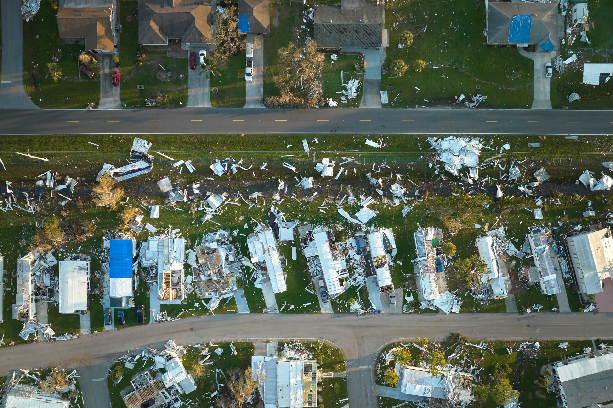 Hurricane Ian destroyed homes in Florida residential area. Beneficiaries who miss their enrollment due to disasters may qualify for a Medicare Natural disaster SEP.